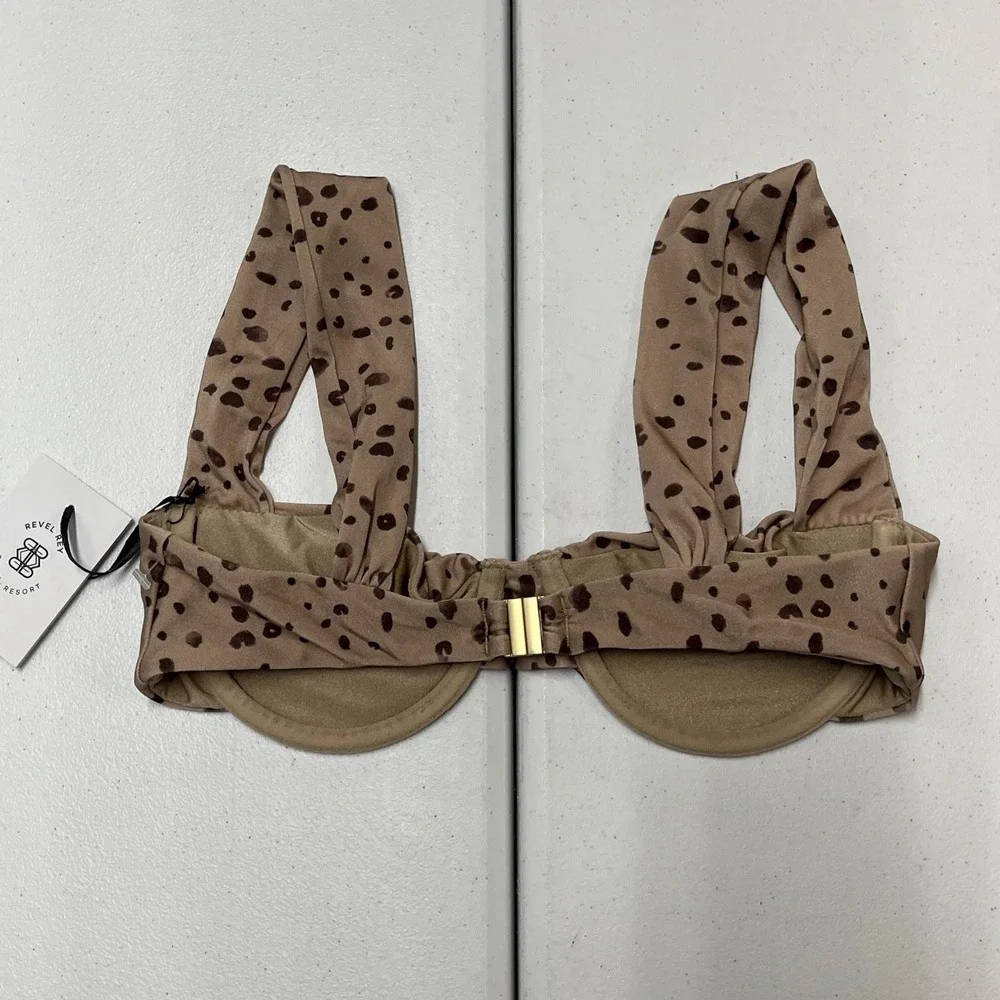 Revel Rey Binki Spencer Top Brown Animal Cheetah Print Underwire S Scrunch Strap